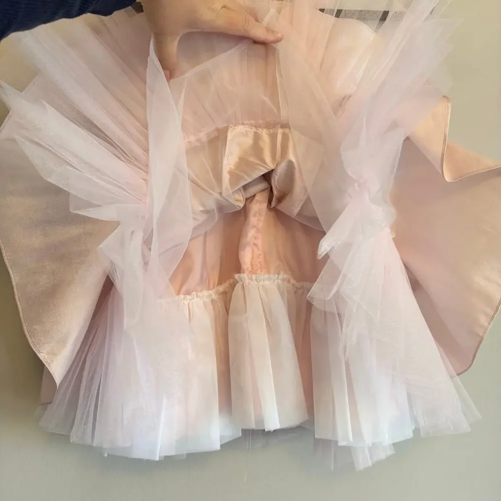 Elena Do Vale Designer Pink Taffeta Girls Party Dress - Size 5/6 Est. Tulle Trim